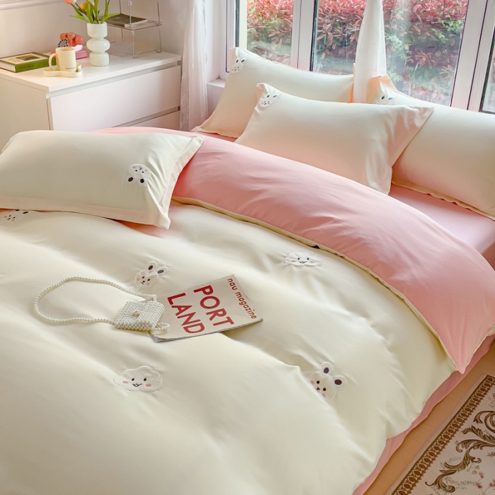 91家纺网 家纺一手货源 找家纺 （总）金丝鸟 2023新款水洗真丝贴布绣花四件套