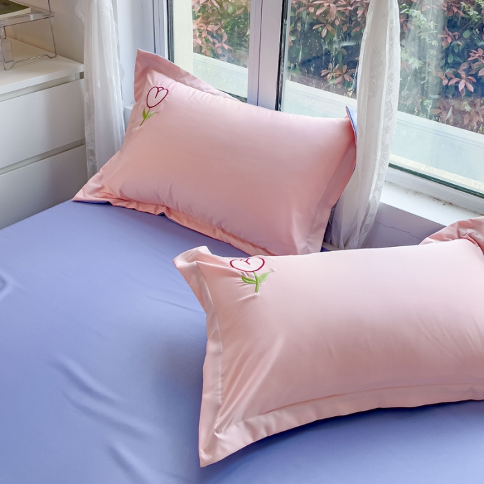 91家纺网 家纺一手货源 找家纺 金丝鸟 2023新款水洗真丝贴布绣花四件套 郁金香-嫩粉