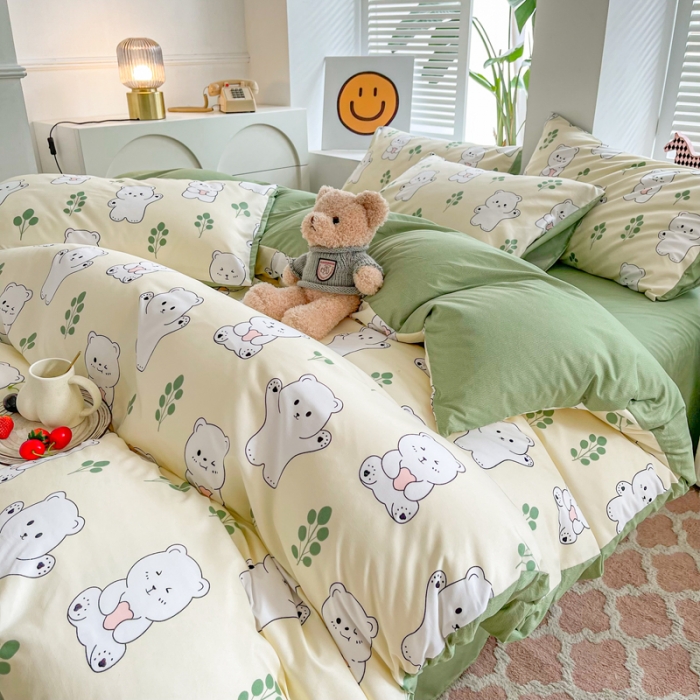 91家纺网 家纺一手货源 找家纺 维娜斯 2023新款亲肤棉水洗棉印花单被套 熊小白
