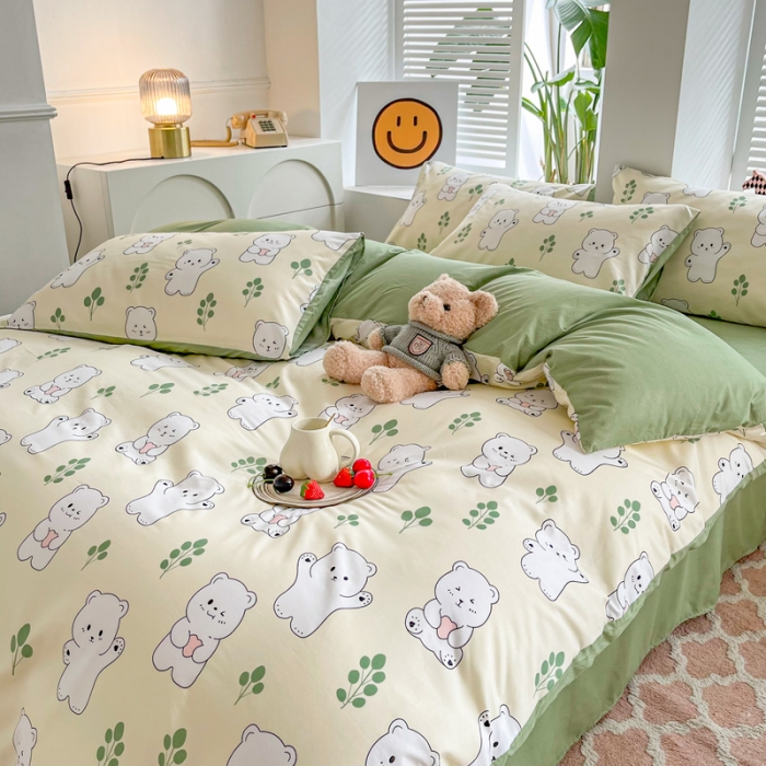 91家纺网 家纺一手货源 找家纺 维娜斯 2023新款亲肤棉水洗棉印花单被套 熊小白