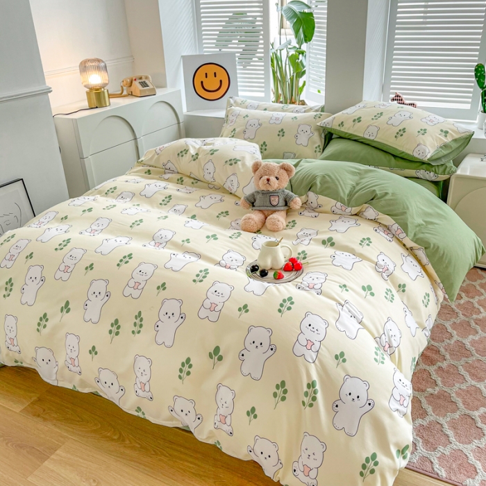 91家纺网 家纺一手货源 找家纺 维娜斯 2023新款亲肤棉水洗棉印花单被套 熊小白