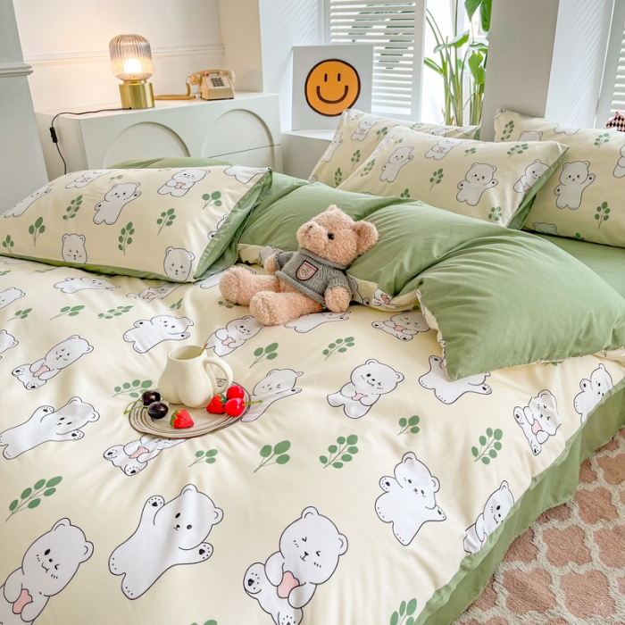 91家纺网 家纺一手货源 找家纺 维娜斯 2023新款亲肤棉水洗棉印花单被套 熊小白