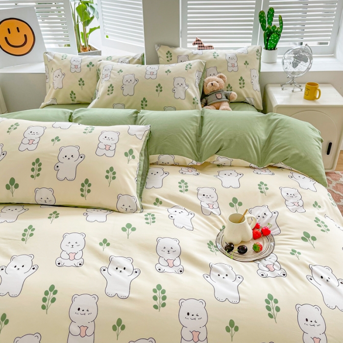 91家纺网 家纺一手货源 找家纺 维娜斯 2023新款亲肤棉水洗棉印花单被套 熊小白