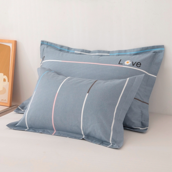 91家纺网 家纺一手货源 找家纺 凌云2025新款13372全棉枕套儿童学生成人枕头套 雏菊暗恋灰