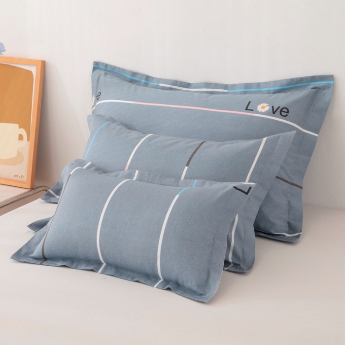 91家纺网 家纺一手货源 找家纺 凌云2025新款13372全棉枕套儿童学生成人枕头套 雏菊暗恋灰