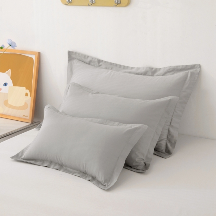 91家纺网 家纺一手货源 找家纺 凌云2025新款13372全棉枕套儿童学生成人枕头套 简约灰