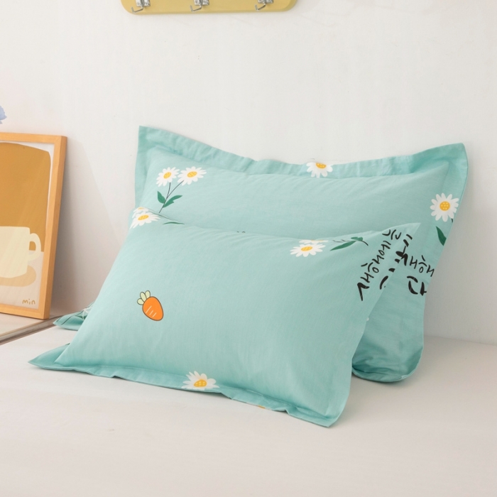 91家纺网 家纺一手货源 找家纺 凌云2025新款13372全棉枕套儿童学生成人枕头套 小雏菊蓝