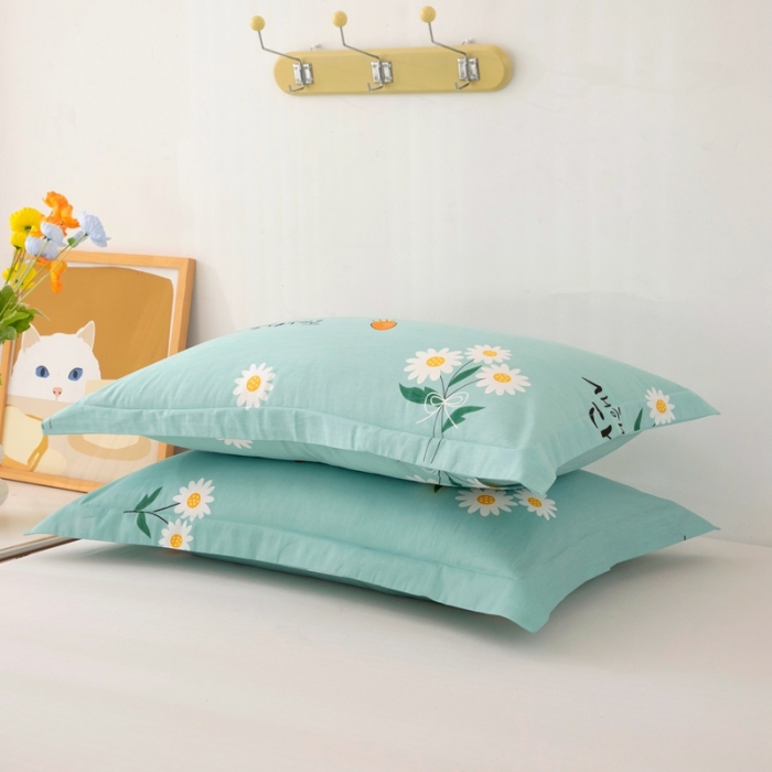 91家纺网 家纺一手货源 找家纺 凌云2025新款13372全棉枕套儿童学生成人枕头套 小雏菊蓝