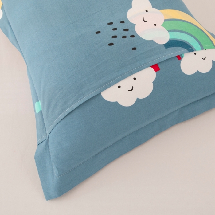 91家纺网 家纺一手货源 找家纺 凌云2025新款13372全棉枕套儿童学生成人枕头套 雨后彩虹蓝