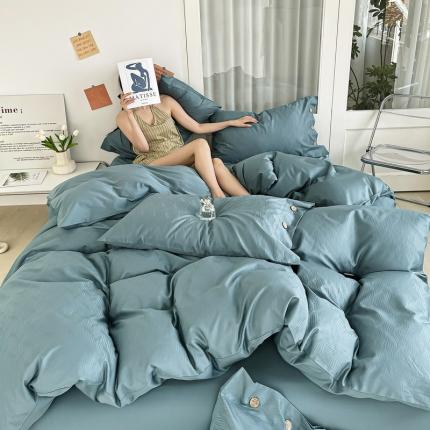 米奈家居 2024新款100S抗菌防螨提花长绒棉四件套 星际蓝