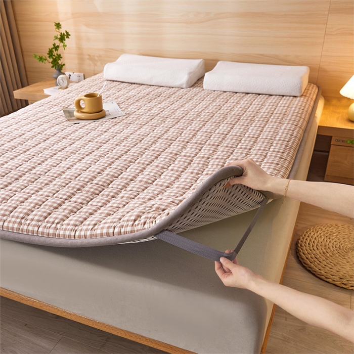 91家纺网 家纺一手货源 找家纺 丽诺床垫 2023新款全棉色织棉花床垫 咖小格