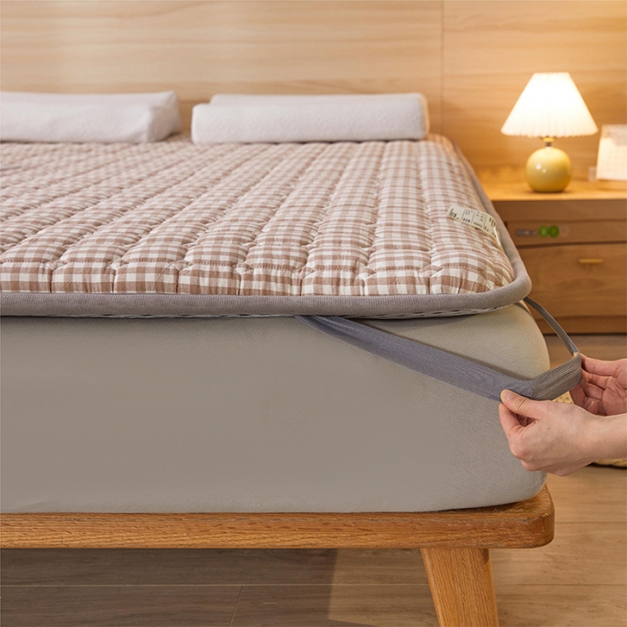 91家纺网 家纺一手货源 找家纺 丽诺床垫 2023新款全棉色织棉花床垫 咖小格