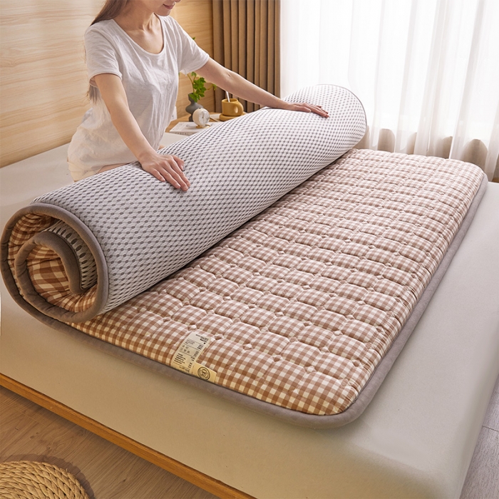 91家纺网 家纺一手货源 找家纺 丽诺床垫 2023新款全棉色织棉花床垫 咖小格