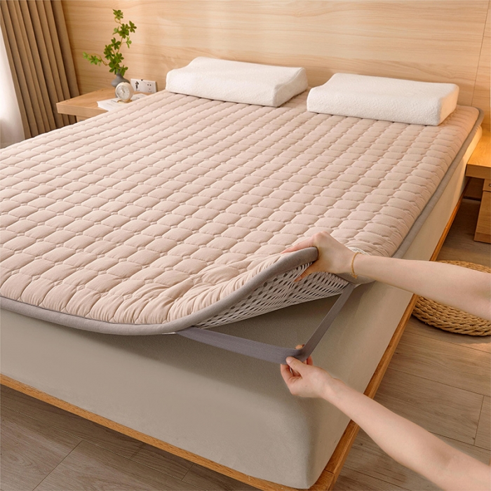 91家纺网 家纺一手货源 找家纺 丽诺床垫 2023新款全棉色织棉花床垫 卡其色