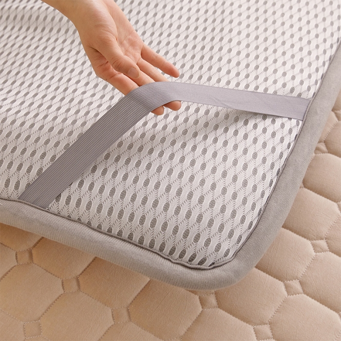 91家纺网 家纺一手货源 找家纺 丽诺床垫 2023新款全棉色织棉花床垫 卡其色