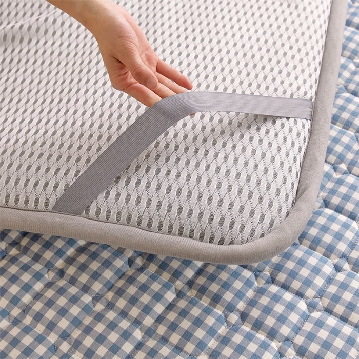 91家纺网 家纺一手货源 找家纺 丽诺床垫 2023新款全棉色织棉花床垫 蓝小格