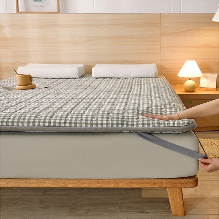 91家纺网 家纺一手货源 找家纺 丽诺床垫 2023新款全棉色织棉花床垫 绿小格