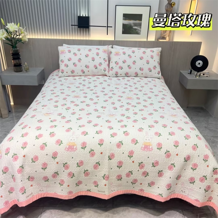 91家纺网 家纺一手货源 找家纺 总 赫梵茜2023高端家纺床盖三件套高温砂洗可铺可盖柔软舒适 曼塔玫瑰