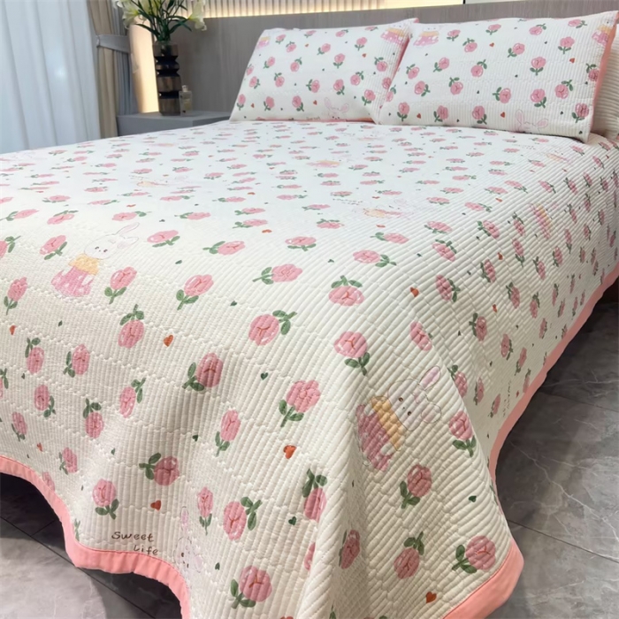 91家纺网 家纺一手货源 找家纺 总 赫梵茜2023高端家纺床盖三件套高温砂洗可铺可盖柔软舒适 曼塔玫瑰