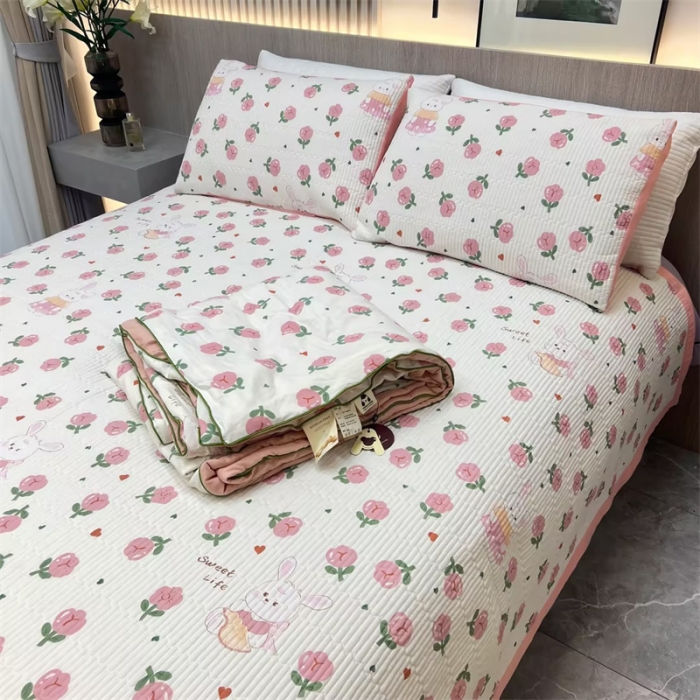 91家纺网 家纺一手货源 找家纺 总 赫梵茜2023高端家纺床盖三件套高温砂洗可铺可盖柔软舒适 曼塔玫瑰