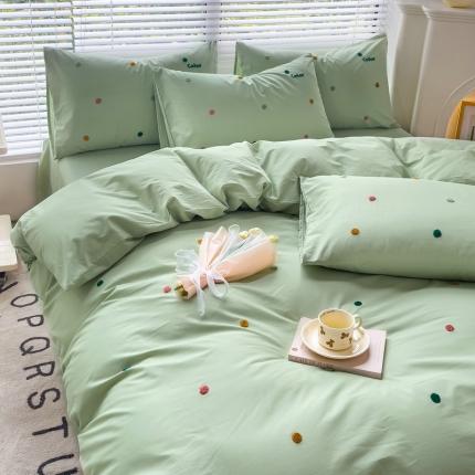 丽涵家纺 2024新款40S全棉水洗棉绣花四件套-夏天 夏天-纯茶绿