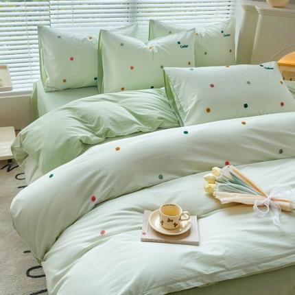 丽涵家纺 2024新款40S全棉水洗棉绣花四件套-夏天 夏天-奶青茶