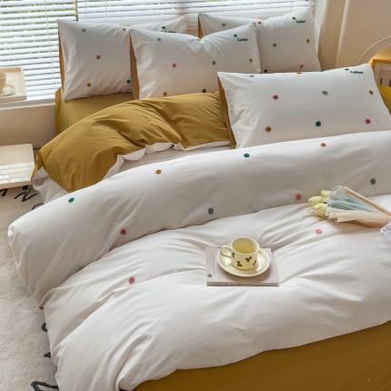 丽涵家纺 2024新款40S全棉水洗棉绣花四件套-夏天 夏天-珊瑚黄