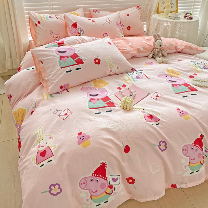 91家纺网 家纺一手货源 找家纺 梦家居2023新款小猪佩奇系列全棉单被套 粉色佩奇