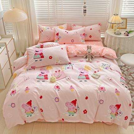 91家纺网 家纺一手货源 找家纺 梦家居2023新款小猪佩奇系列全棉四件套 粉色佩奇