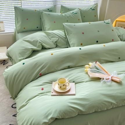 91家纺网 家纺一手货源 找家纺 丽涵家纺 2024新款40S全棉水洗棉绣花四件套-夏天 夏天-纯茶绿
