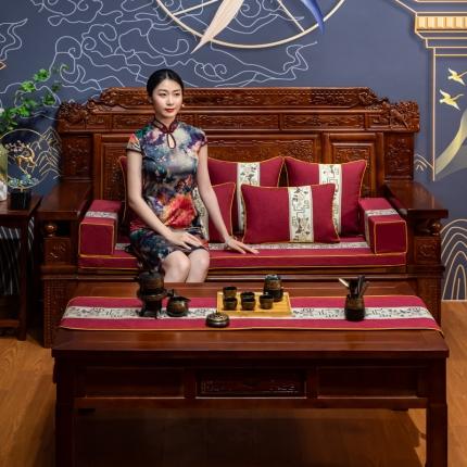 91家纺网 家纺一手货源 找家纺 （总）北辰 2023新款新中式红木家具沙发坐垫青花瓷沙发垫