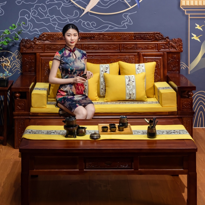 91家纺网 家纺一手货源 找家纺 （总）北辰 2023新款新中式红木家具沙发坐垫青花瓷沙发垫