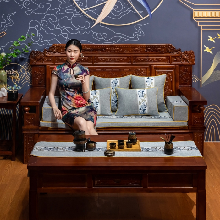 91家纺网 家纺一手货源 找家纺 （总）北辰 2023新款新中式红木家具沙发坐垫青花瓷沙发垫
