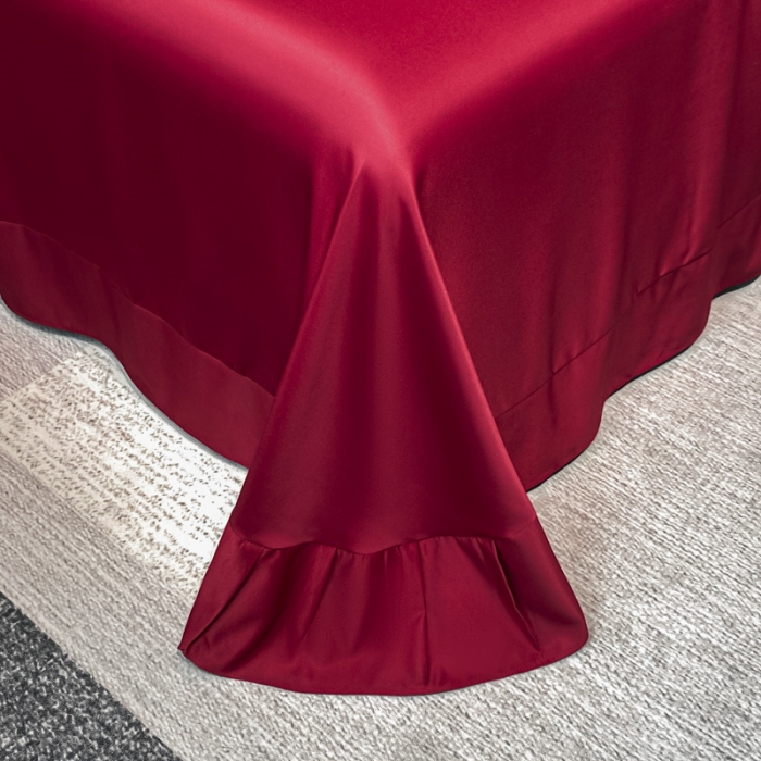 91家纺网 家纺一手货源 找家纺 2024新款冰丝提花刺绣四件套系列-初恋 初恋-胭脂红