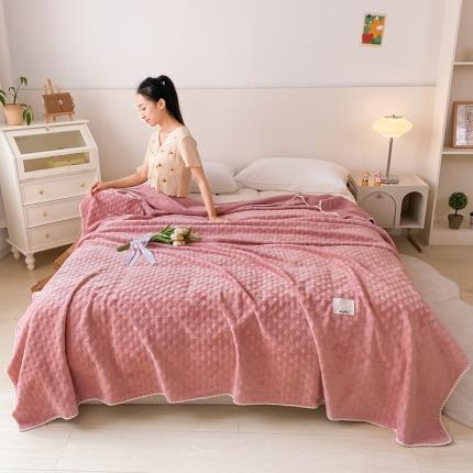 91家纺网 家纺一手货源 找家纺 艾佳软糯撸猫毯夏被毯四季空调毯华芙绒毛毯子双层复合毯 藕粉