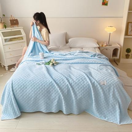 艾佳软糯撸猫毯夏被毯四季空调毯华芙绒毛毯子双层复合毯 梦幻蓝