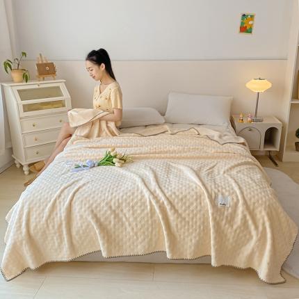 艾佳软糯撸猫毯夏被毯四季空调毯华芙绒毛毯子双层复合毯 奶酪白