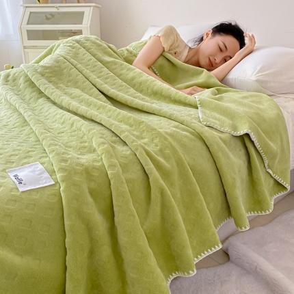 艾佳软糯撸猫毯夏被毯四季空调毯华芙绒毛毯子双层复合毯 奶绿