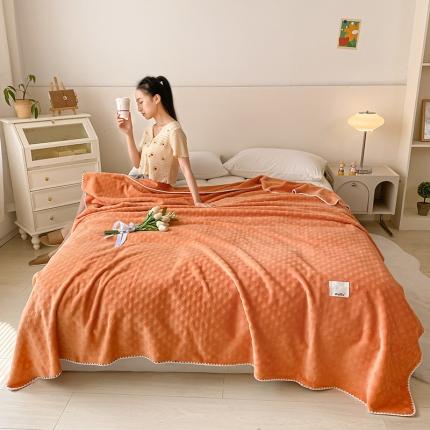 艾佳软糯撸猫毯夏被毯四季空调毯华芙绒毛毯子双层复合毯 暖橘