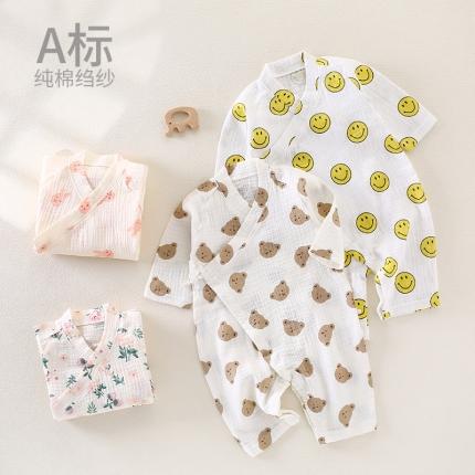 夏季薄款绉纱布婴幼儿连体衣纯棉长袖和尚服爬服宝宝哈衣睡衣和服