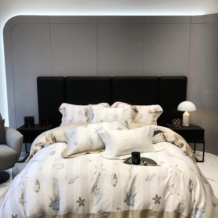 91家纺网 家纺一手货源 找家纺 太古汇 23年天丝数码印花系列四件套 艾丽丝-卡其