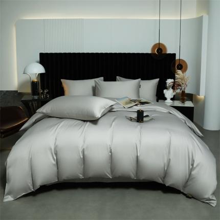 91家纺网 家纺一手货源 找家纺 莱阁亿 2023新款高支高密新疆长绒棉四件套 浅灰