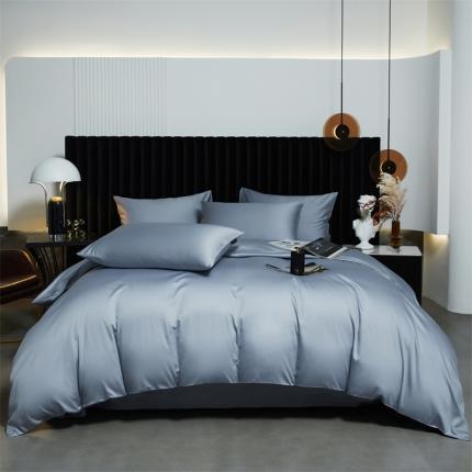 91家纺网 家纺一手货源 找家纺 莱阁亿 2023新款高支高密新疆长绒棉四件套 灰蓝