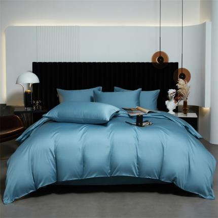 91家纺网 家纺一手货源 找家纺 莱阁亿 2023新款高支高密新疆长绒棉四件套 天蓝