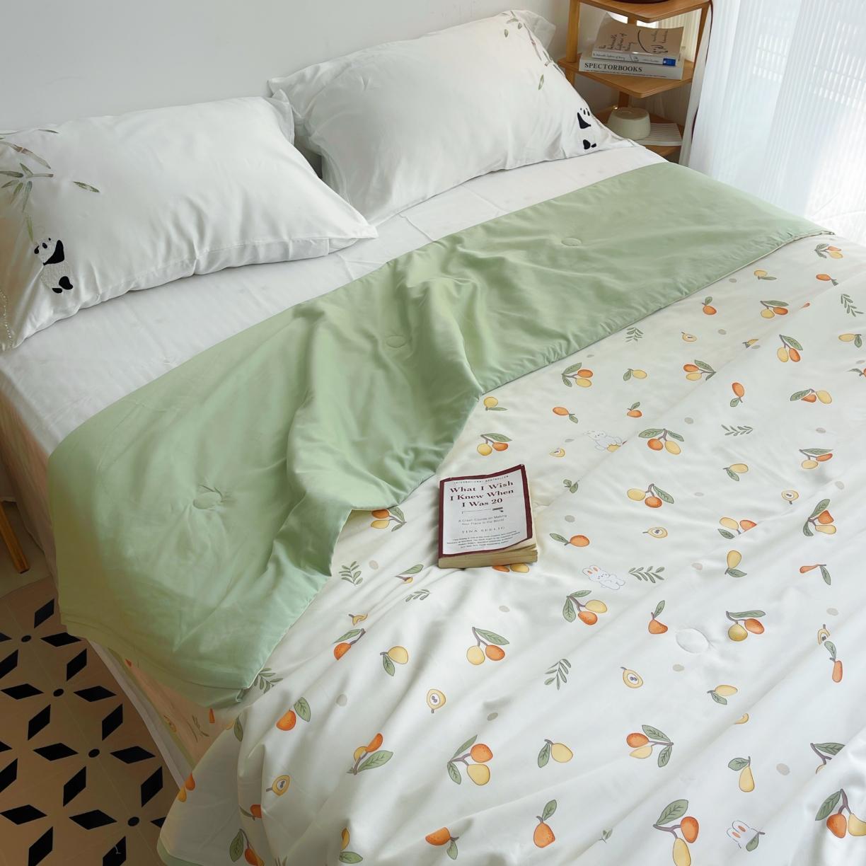 91家纺网 家纺一手货源 找家纺 蓝庭云小棉天丝棉凉感小清新夏凉被卡通可机洗亲肤空调被双人被 翠果果