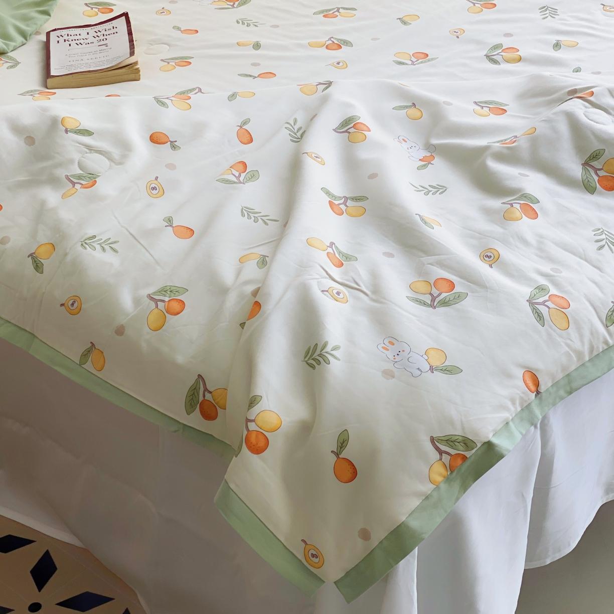 91家纺网 家纺一手货源 找家纺 蓝庭云小棉天丝棉凉感小清新夏凉被卡通可机洗亲肤空调被双人被 翠果果