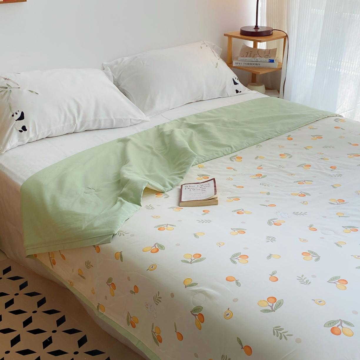 91家纺网 家纺一手货源 找家纺 蓝庭云小棉天丝棉凉感小清新夏凉被卡通可机洗亲肤空调被双人被 翠果果