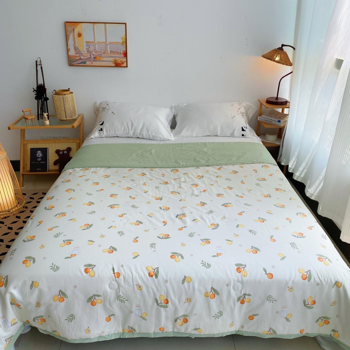 91家纺网 家纺一手货源 找家纺 蓝庭云小棉天丝棉凉感小清新夏凉被卡通可机洗亲肤空调被双人被 翠果果