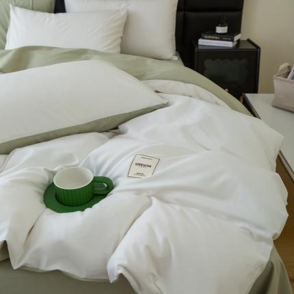 N先生 2025新款全棉60支纯色四件套贴标款 白绿