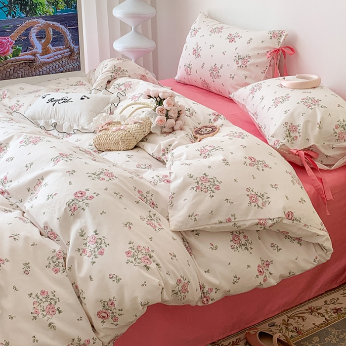 91家纺网 家纺一手货源 找家纺 （总）昔可家纺 2023新款全棉蝴蝶结枕套普通款四件套